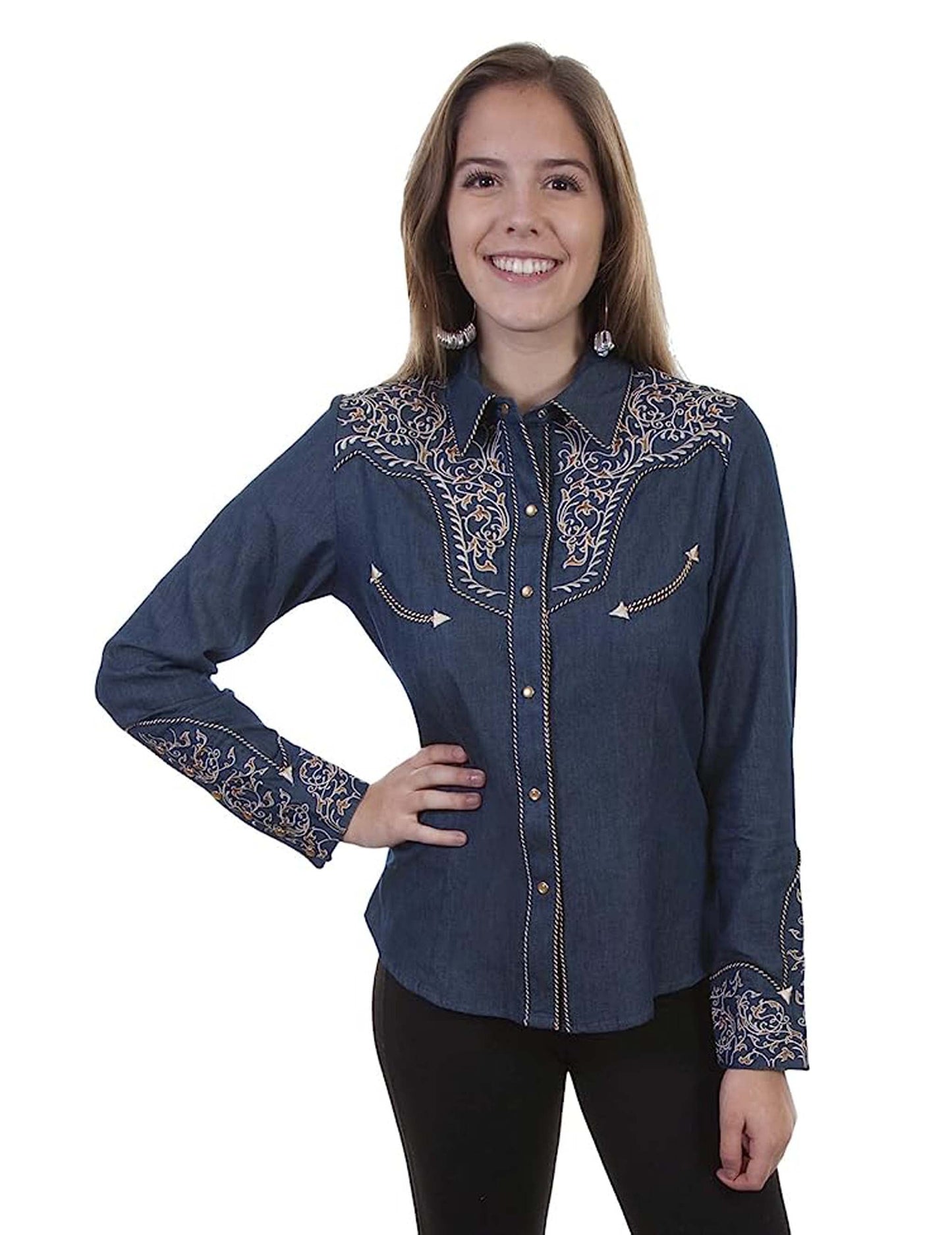 Two Tone Scroll Embroidered Western Shirt