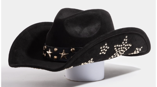 Black Star Studded Band Faux Suede Cowboy Hat