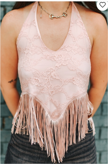 Lace Fringe Hem Halter Tank
