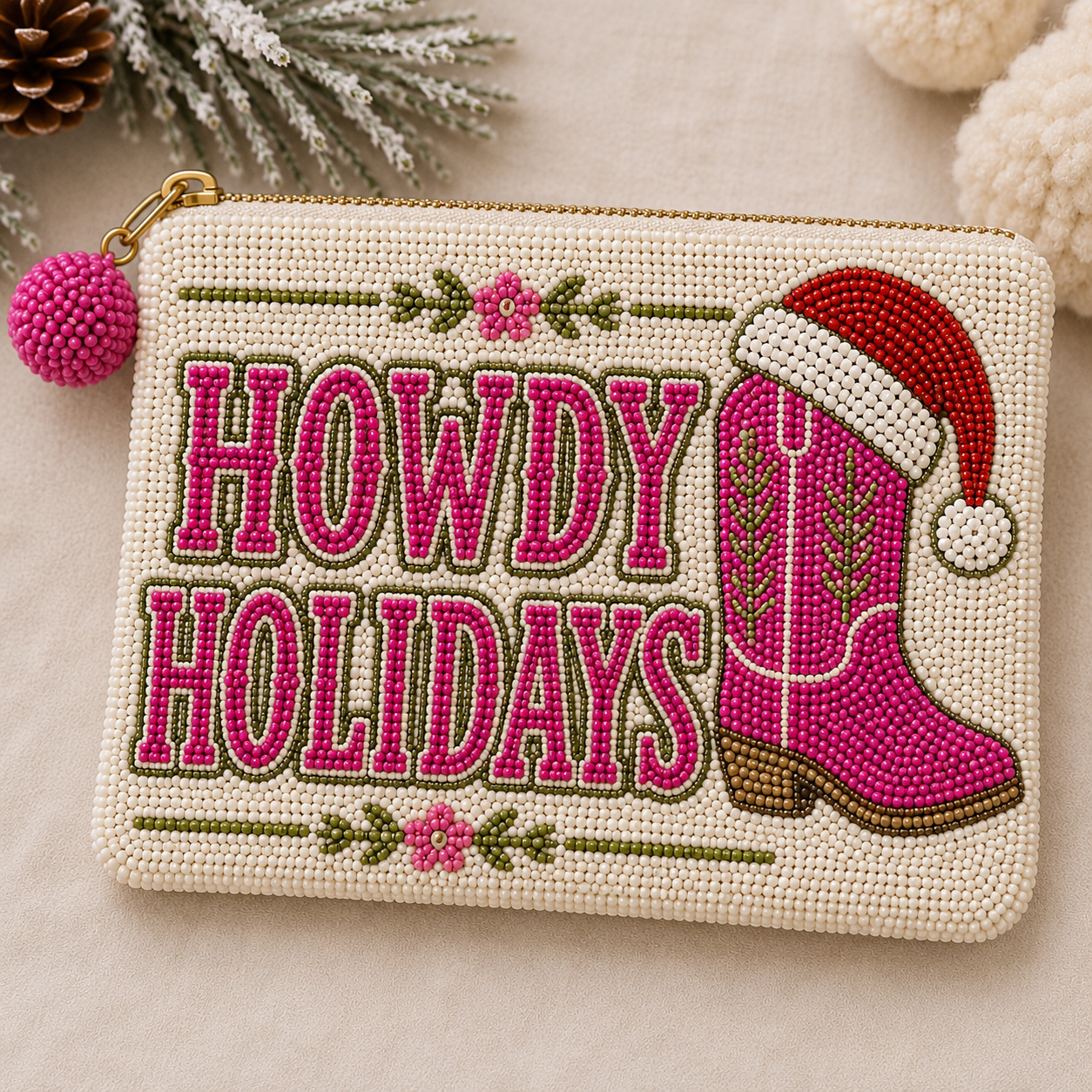 Howdy Holidays Beaded Coin Pouch