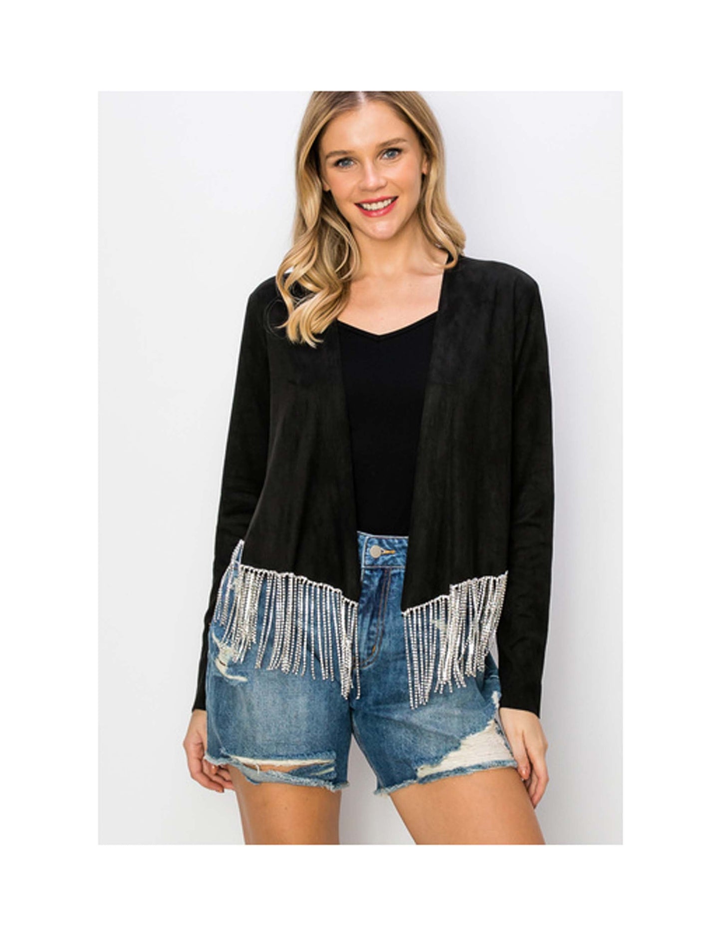 Bling Fringe Faux Suede Jacket