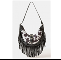 Cow Print Faux Leather Fringe Bag