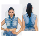 Sleevless Rhinestone Star & Fringe Denim Trucker Vest