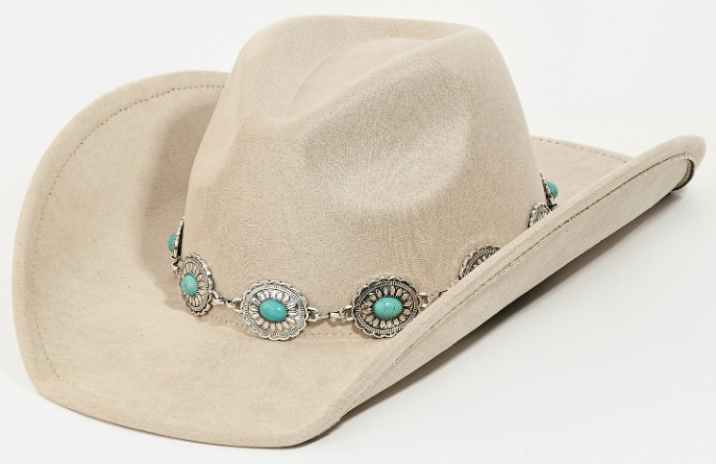 Turquoise Oval Stone Strap Cowboy Hat