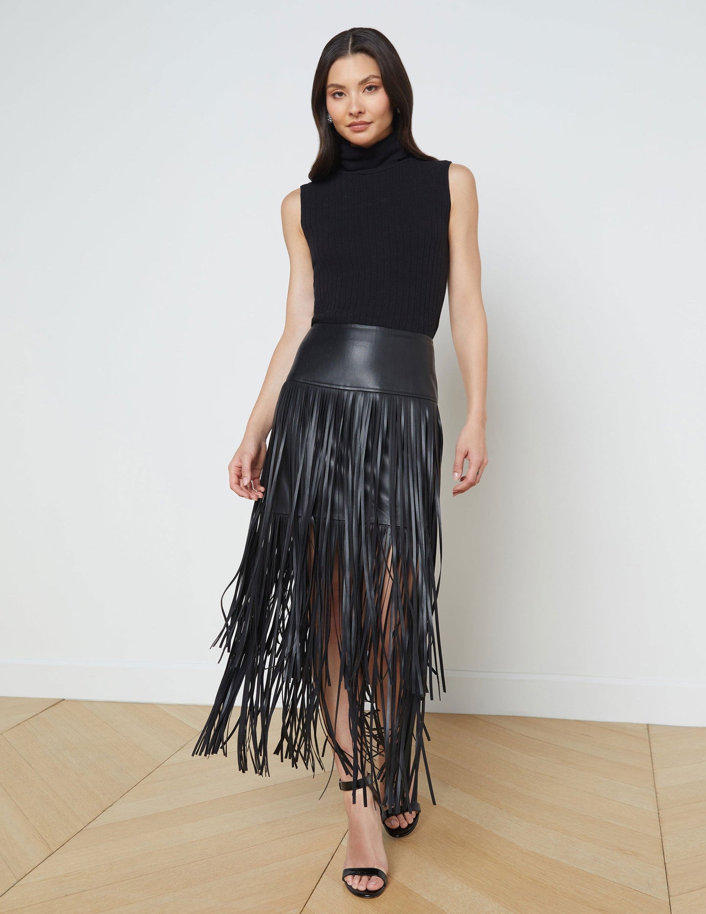 Black Faux Leather Fringe Dress