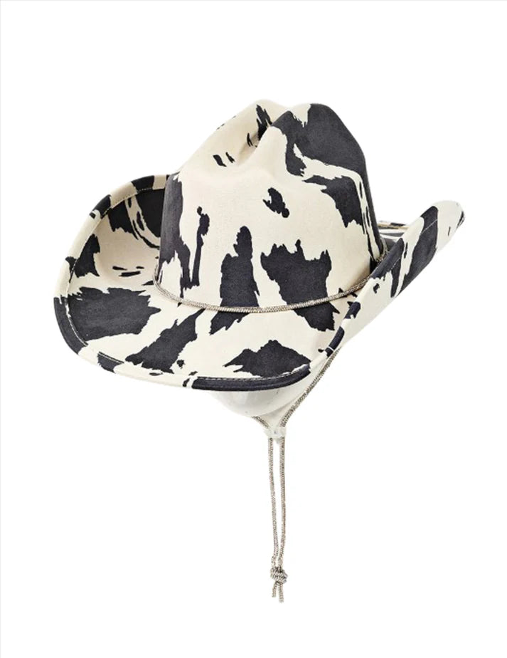 Cow Print Bull Head Strap Cowboy Hat