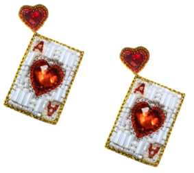 Ace of Hearts Card Beaded Earrings