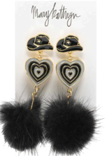Black Cowboy Hat Puff Earrings