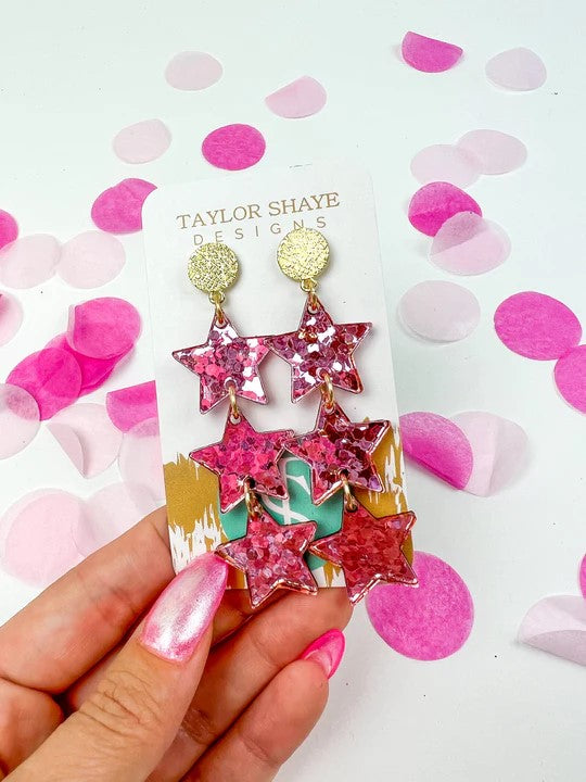 Pink Triple Star Beaded Earrings