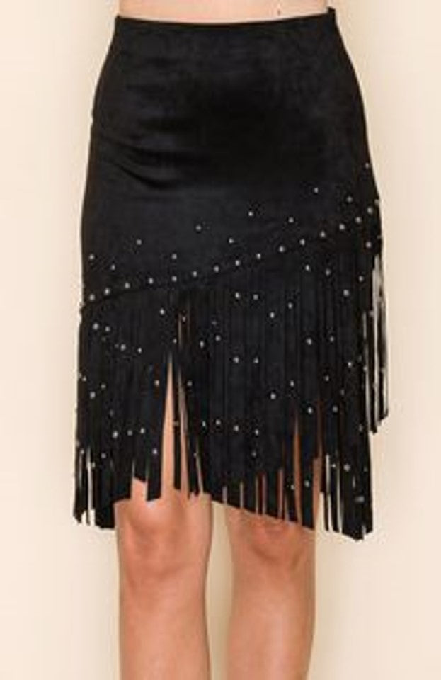 Stud Fringe Suede Skirt