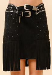 Belted Stud Fringe Skirt