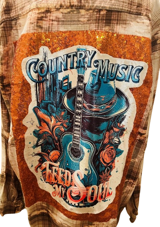 Country Music Feed My Soul Sequin Flannel