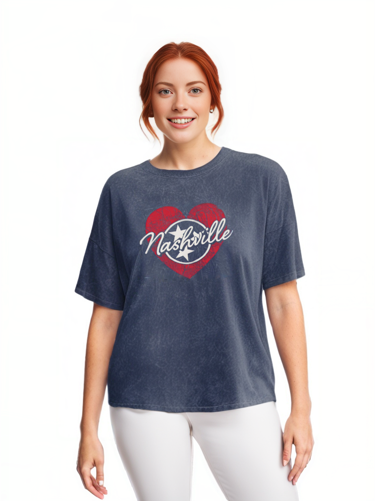 Nashville Heart Cropped Distressed Tee