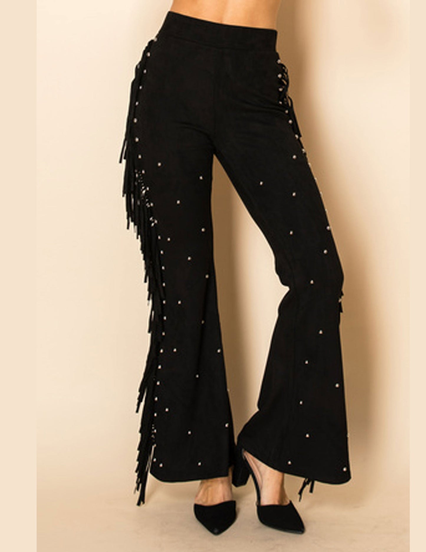 Studded Suede Flare Pants