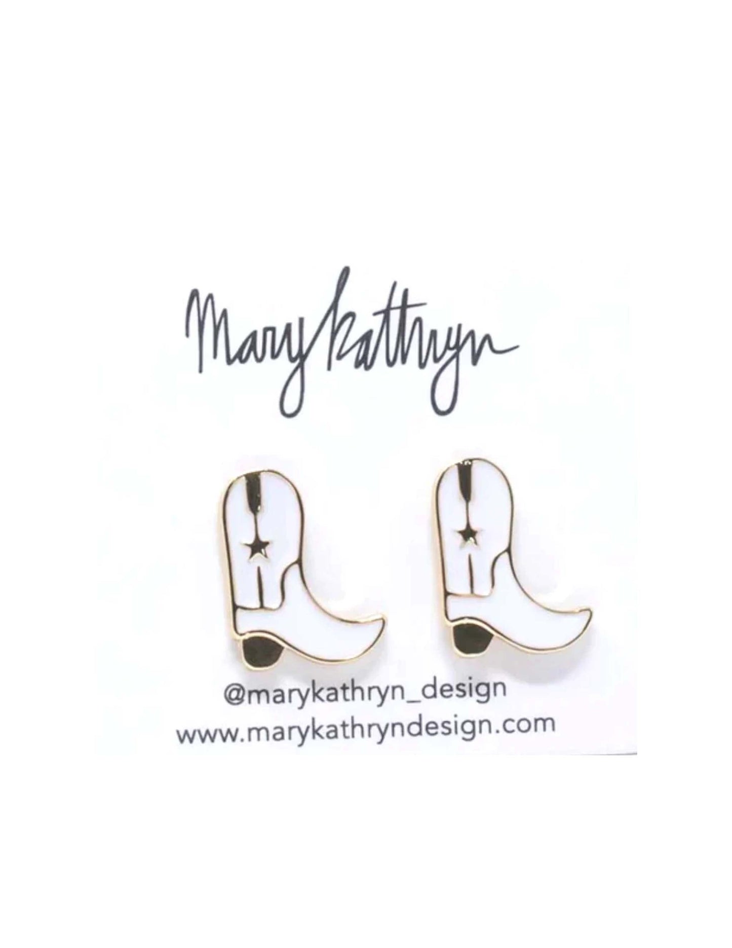 White Cowboy Boot Stud Earrings