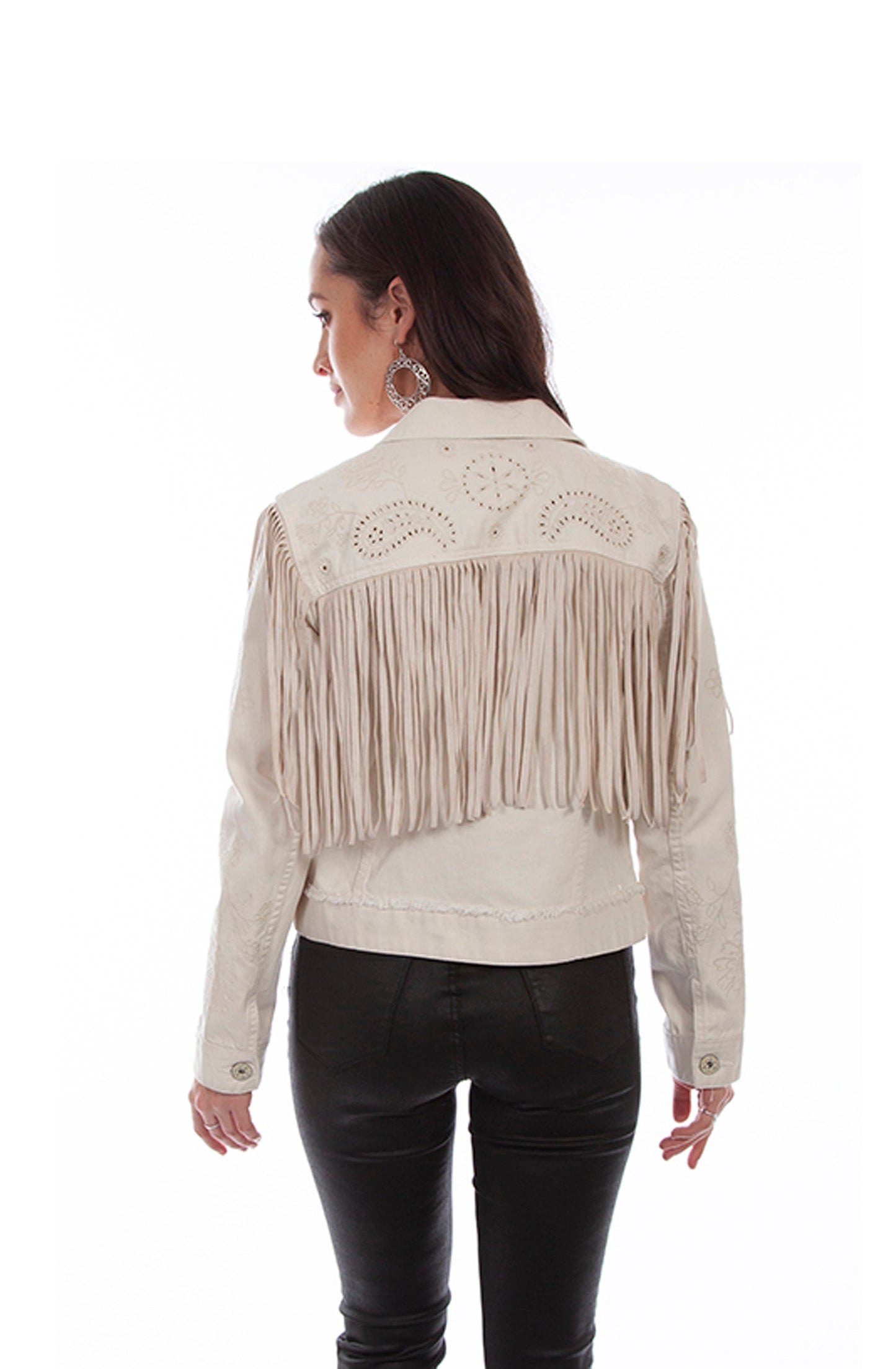 Women's Fringe Cream Denim Jacket