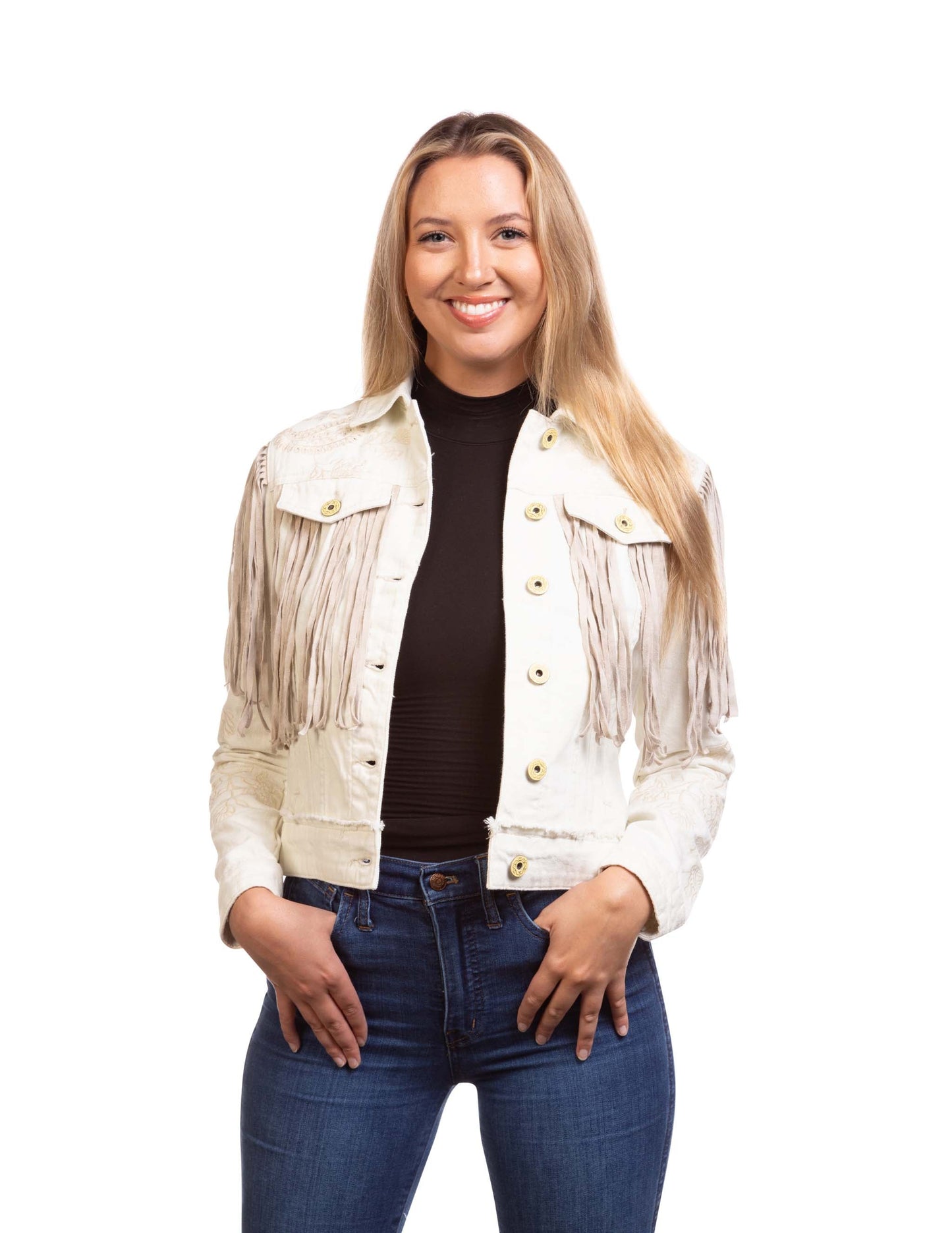 Women's Fringe Cream Denim Jacket