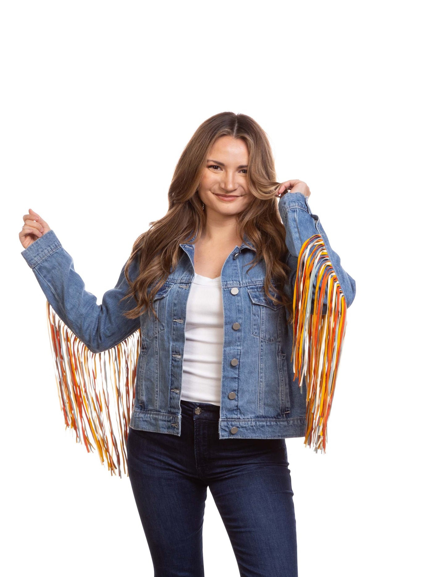 Women's Multicolor Fringe Denim Jacket