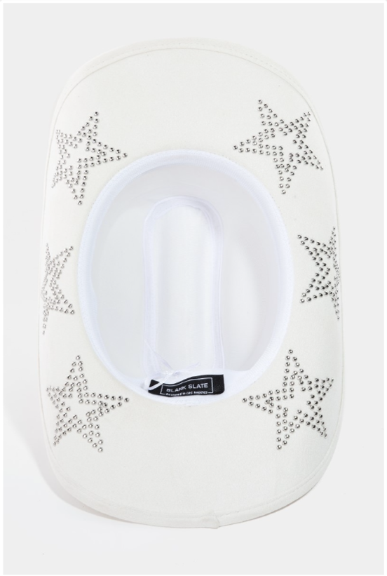 Ivory Embroidered Star Studded Western Cowboy Hat
