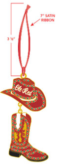 Ole Red Bling Cowboy Hat & Boot Ornament