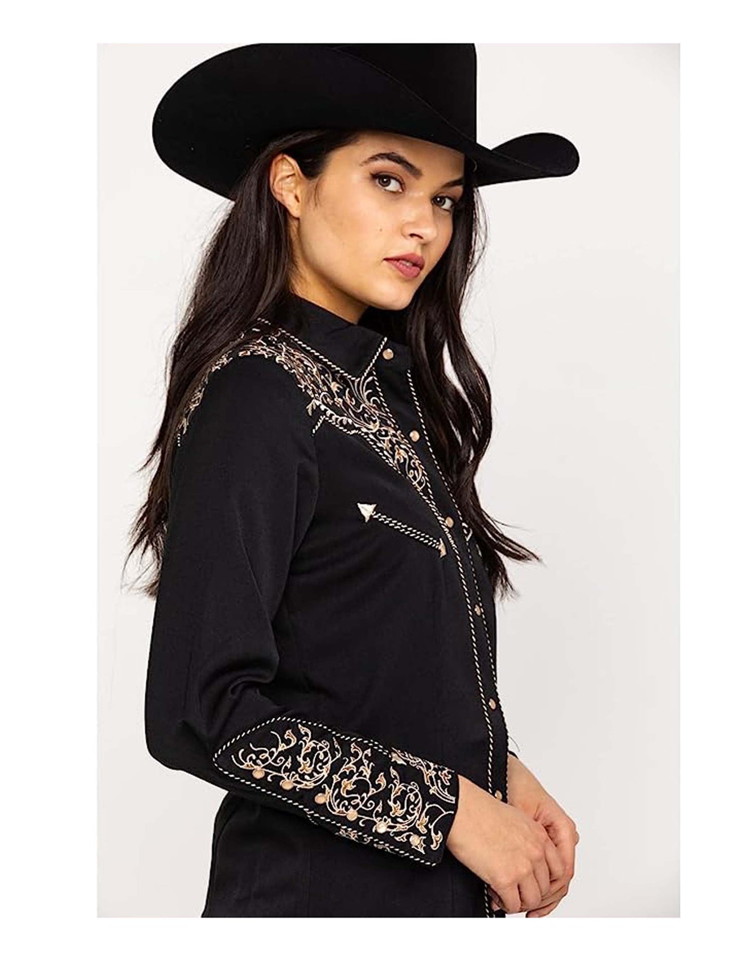 Two Tone Scroll Embroidered Western Shirt