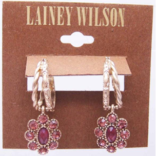 Lainey Wilson Burgundy Blossom Drop Hoop Earrings