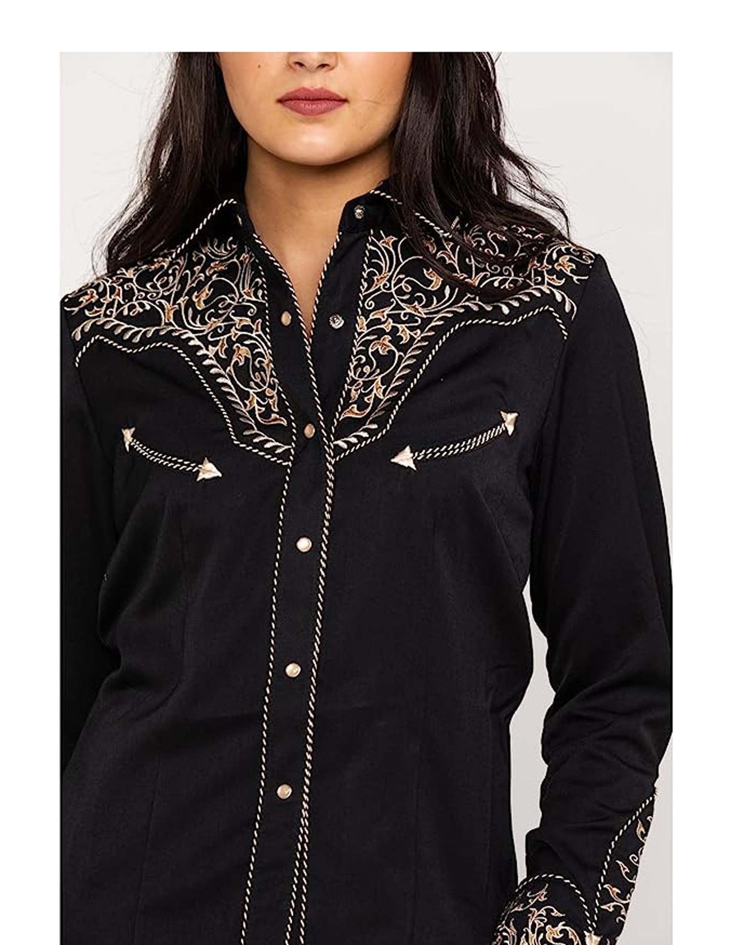 Two Tone Scroll Embroidered Western Shirt