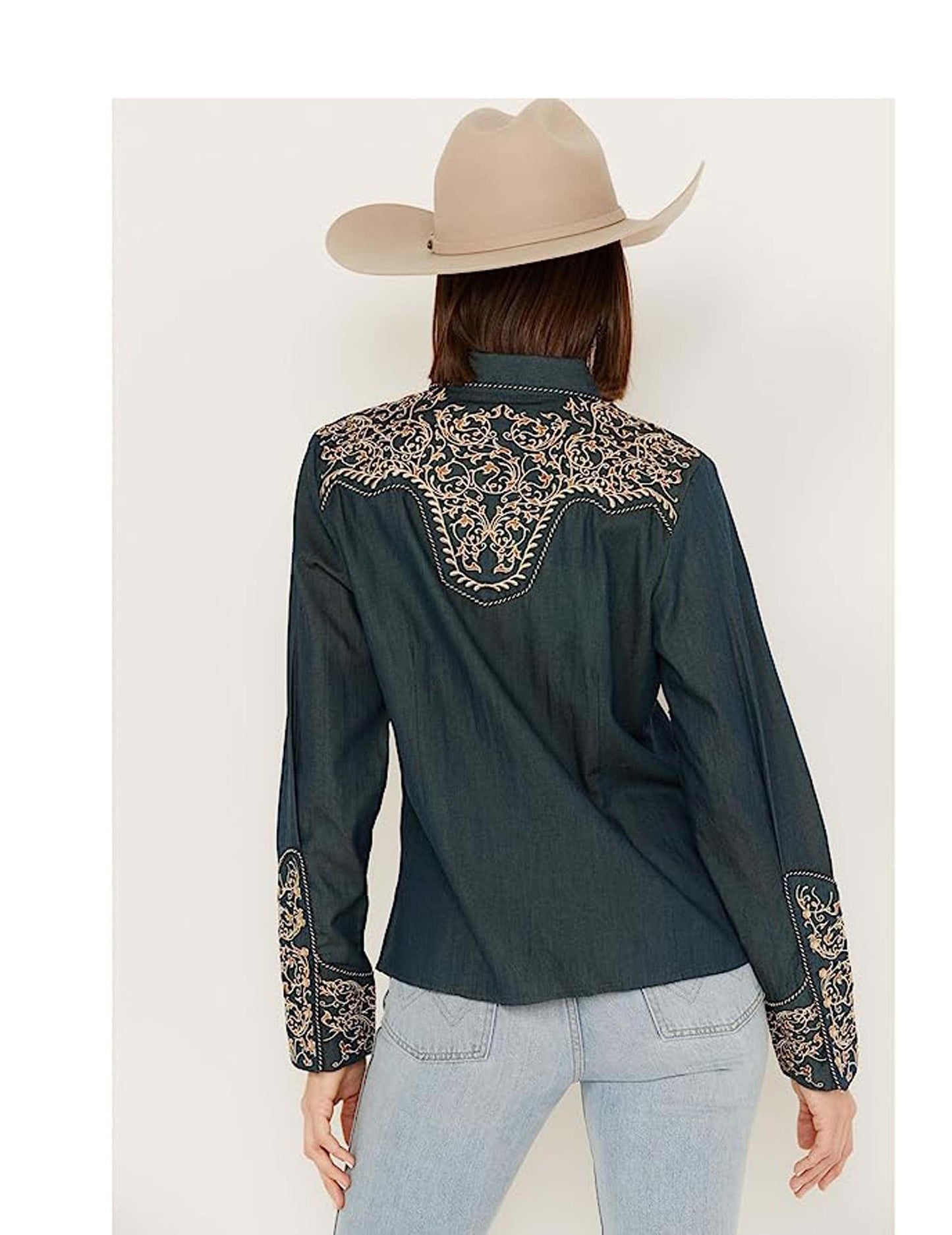 Two Tone Scroll Embroidered Western Shirt