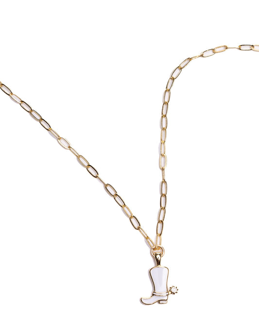 White Cowboy Boot Pendant Necklace