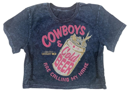 Category 10 Womens Bling Cowboys and Cold Beer Crop
