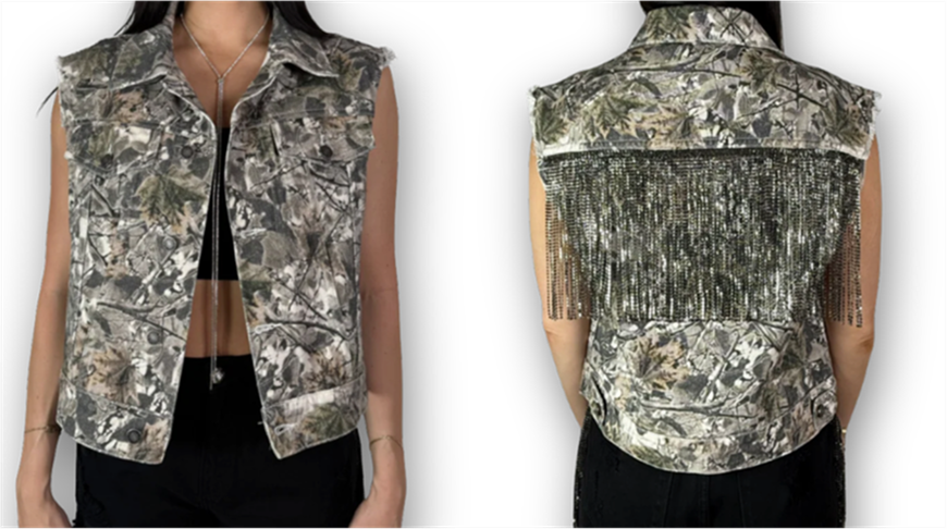 Daniel Diamond Cali Camo Rhinestone Fringe Vest