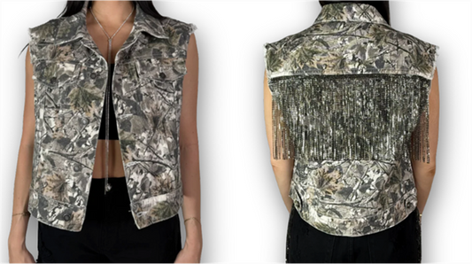 Daniel Diamond Cali Camo Rhinestone Fringe Vest