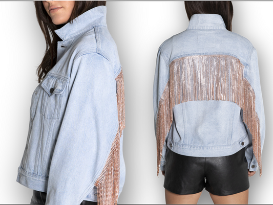 Daniel Diamond Dallas Pink Rhinestone Fringe Denim Jacket