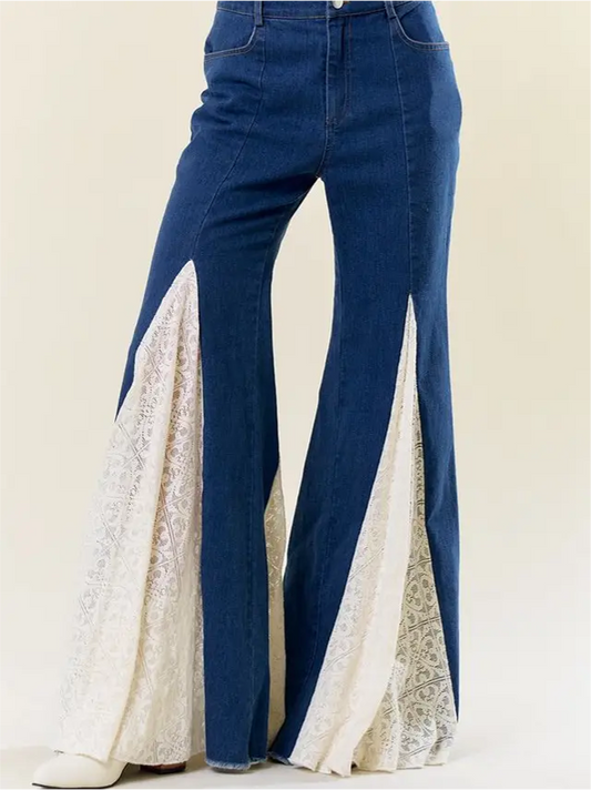 Statement Bell Bottom Jeans with Lace Insert
