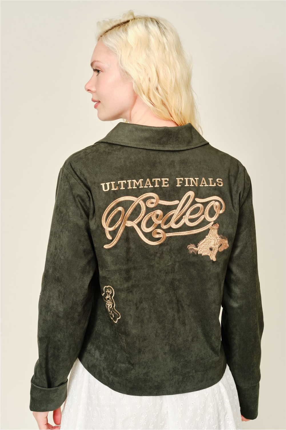 Rodeo Embroidered Green Suede Jacket