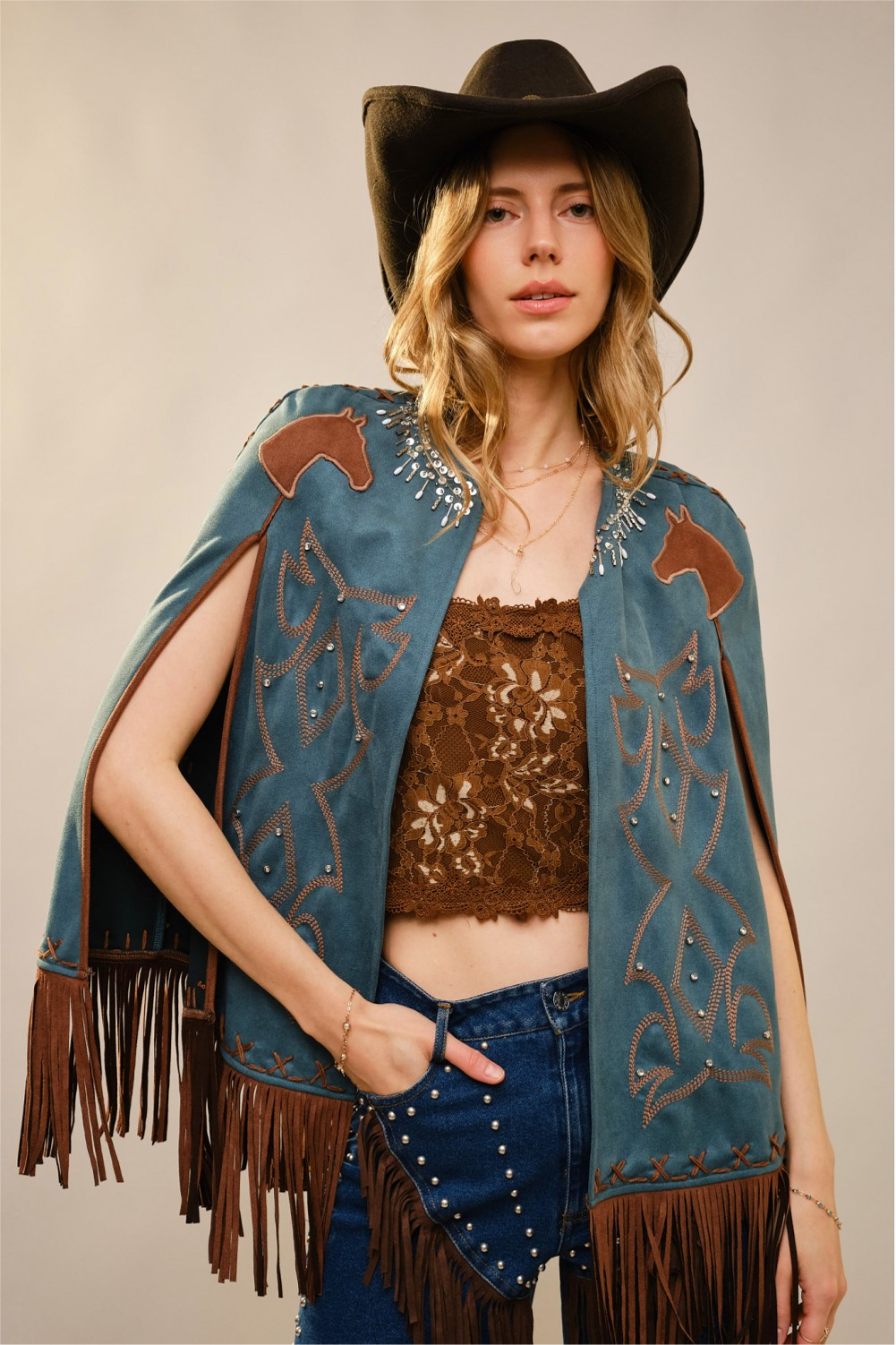 Western Embroidered Fringe Cape