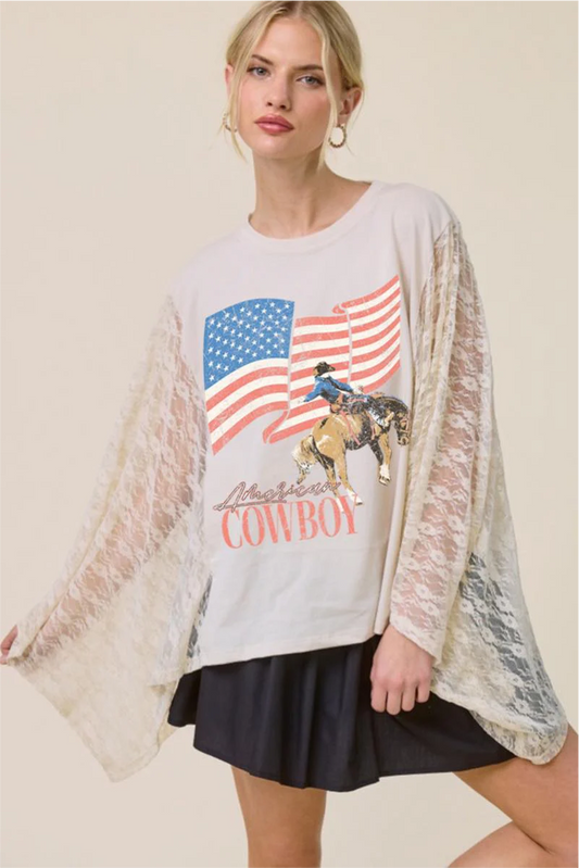 American Cowboy Lace Kaftan Sleeve Top