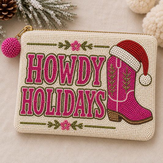 Howdy Holidays Beaded Coin Pouch