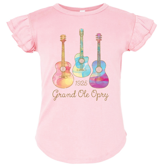 Opry Ruffle Sleeve Watercolor Guitar Toddler Tee