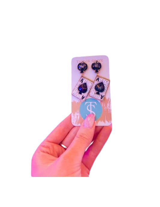 Ace of Spade Card Beaded Earrings