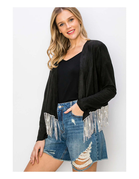 Bling Fringe Faux Suede Jacket
