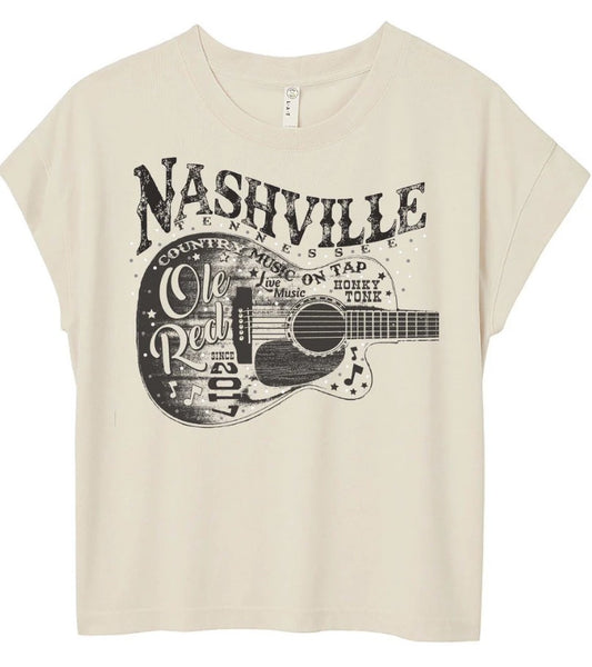 Ole Red Nashville Womens Distressed Guitar Rhinestone T-Shirt