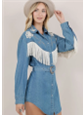 Embroidered Fringe Denim Dress