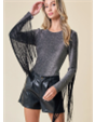 Fringed Silver Glitter Mesh Bodysuit