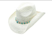 White Straw Cowboy Hat with Turquoise Band