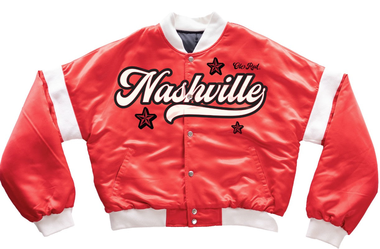 Ole Red Nashville Women's Red Satin Varsity Jacket