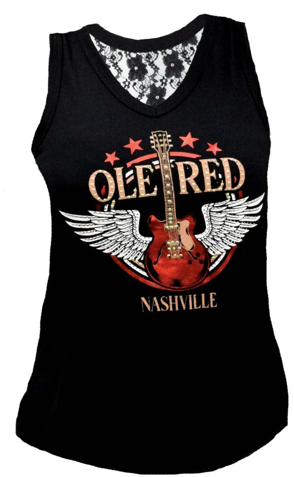 Ole Red Nashville Bling Wing Guitar Lace Tank