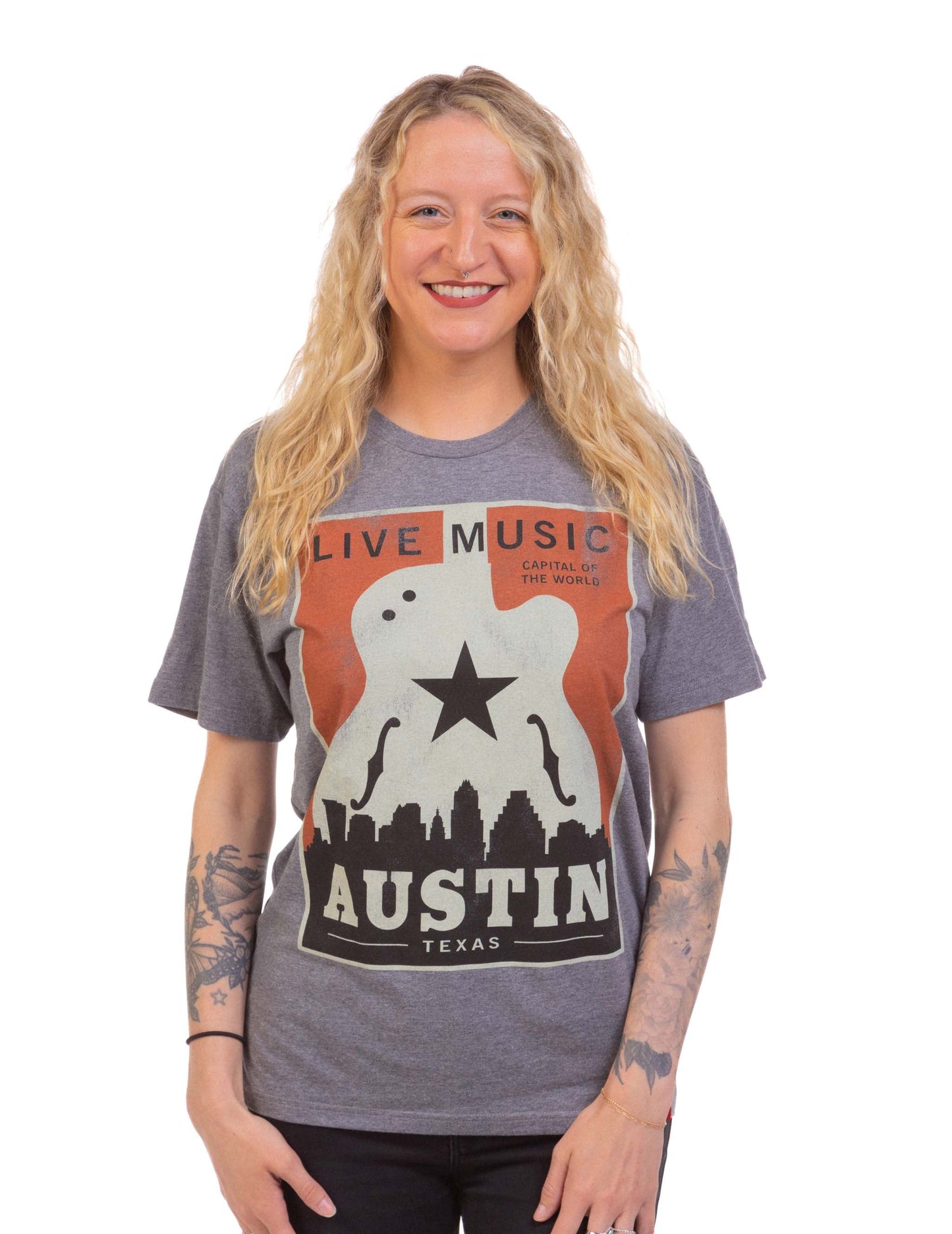 Austin Skyline Guitar Poster T-Shirt
