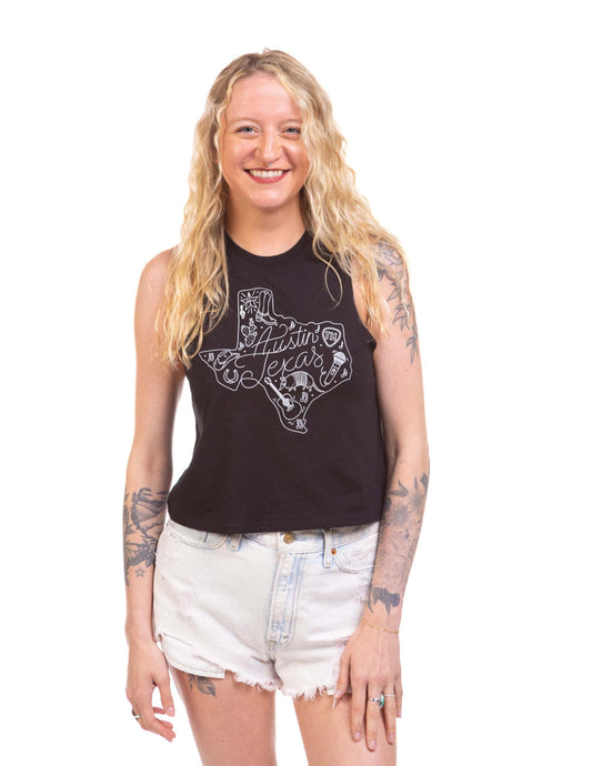 Austin Texas State Outline Cropped Tank