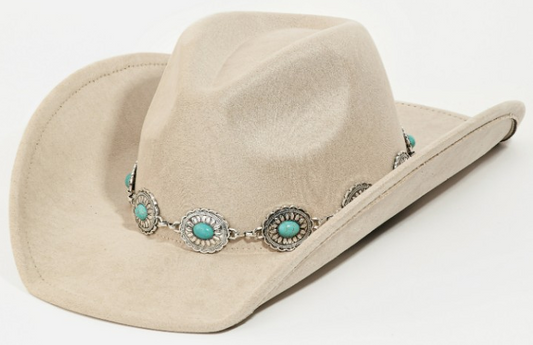 Turquoise Oval Stone Strap Cowboy Hat